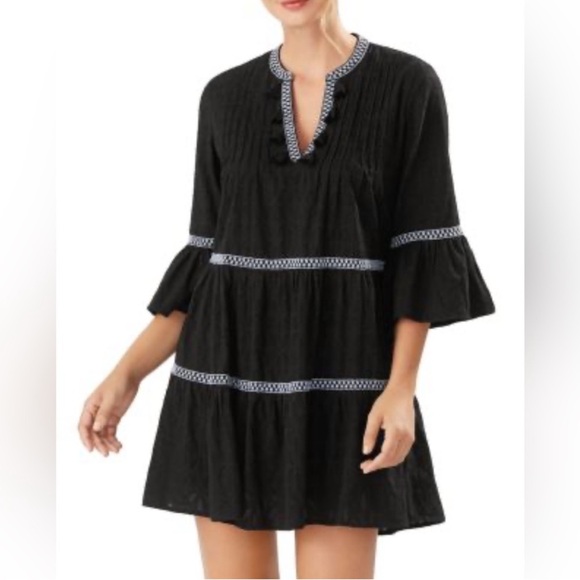 Tommy Bahama Dresses & Skirts - Tommy Bahama Jacquard Tiered Dress with Tassel Trim & Bell Sleeves